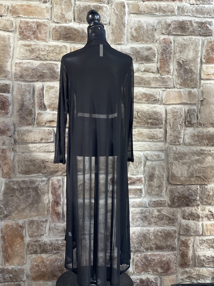 Zenana Outfitters Black Mesh Long Cardigan