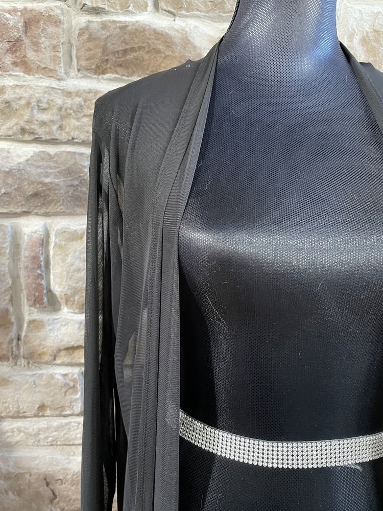 Zenana Outfitters Black Mesh Long Cardigan