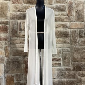 Zenana Outfitters Ivory Mesh Long Cardigan
