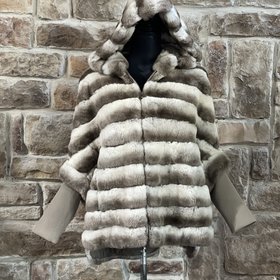 Light Brown-Gray Rex Chinchilla Jacket, Size L