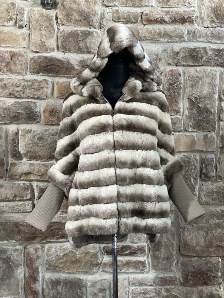 Light Brown-Gray Rex Chinchilla Jacket, Size L