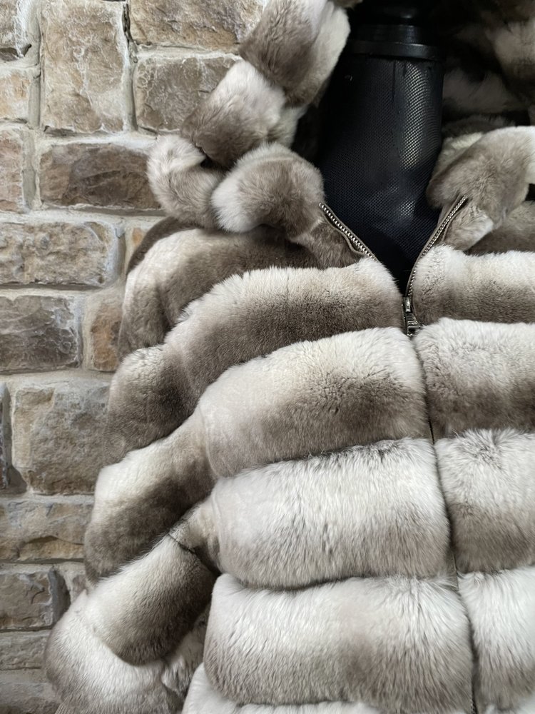 Light Brown-Gray Rex Chinchilla Jacket, Size L