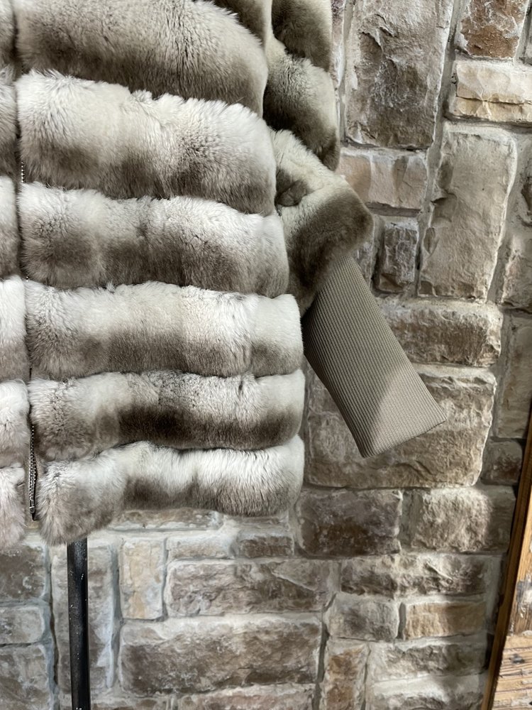 Light Brown-Gray Rex Chinchilla Jacket, Size L