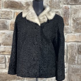 Black Persian Lamb Jacket w/ Mink Collar, Size S