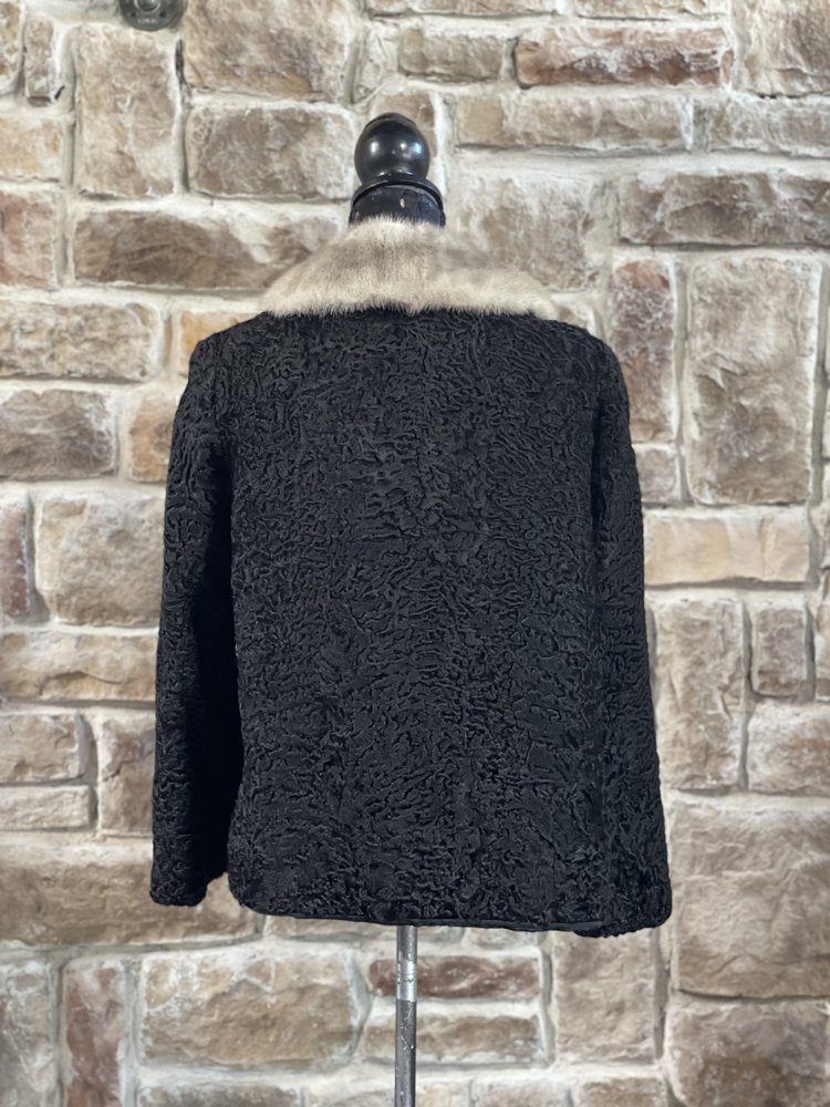 Black Persian Lamb Jacket w/ Mink Collar, Size S