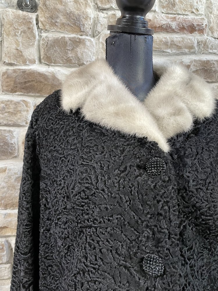 Black Persian Lamb Jacket w/ Mink Collar, Size S