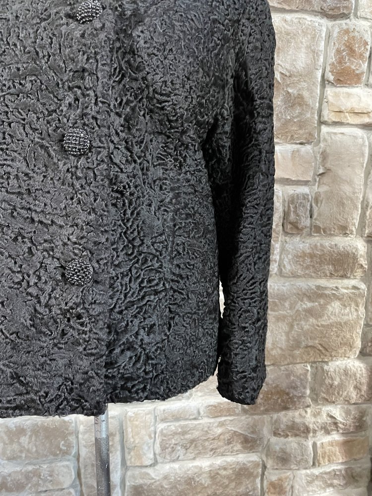 Black Persian Lamb Jacket w/ Mink Collar, Size S