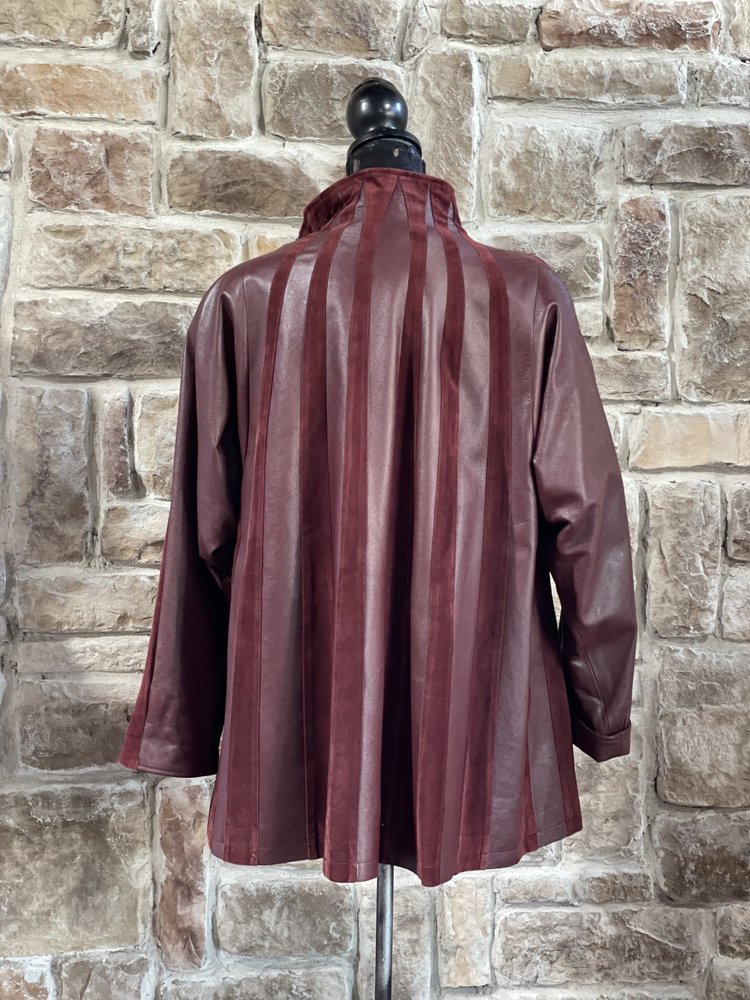 Primadonna Burgundy Leather Swing Coat, Size 1XL