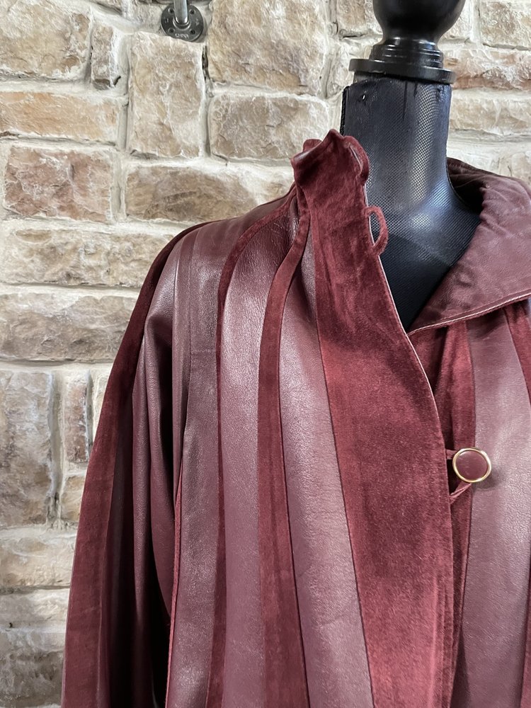 Primadonna Burgundy Leather Swing Coat, Size 1XL