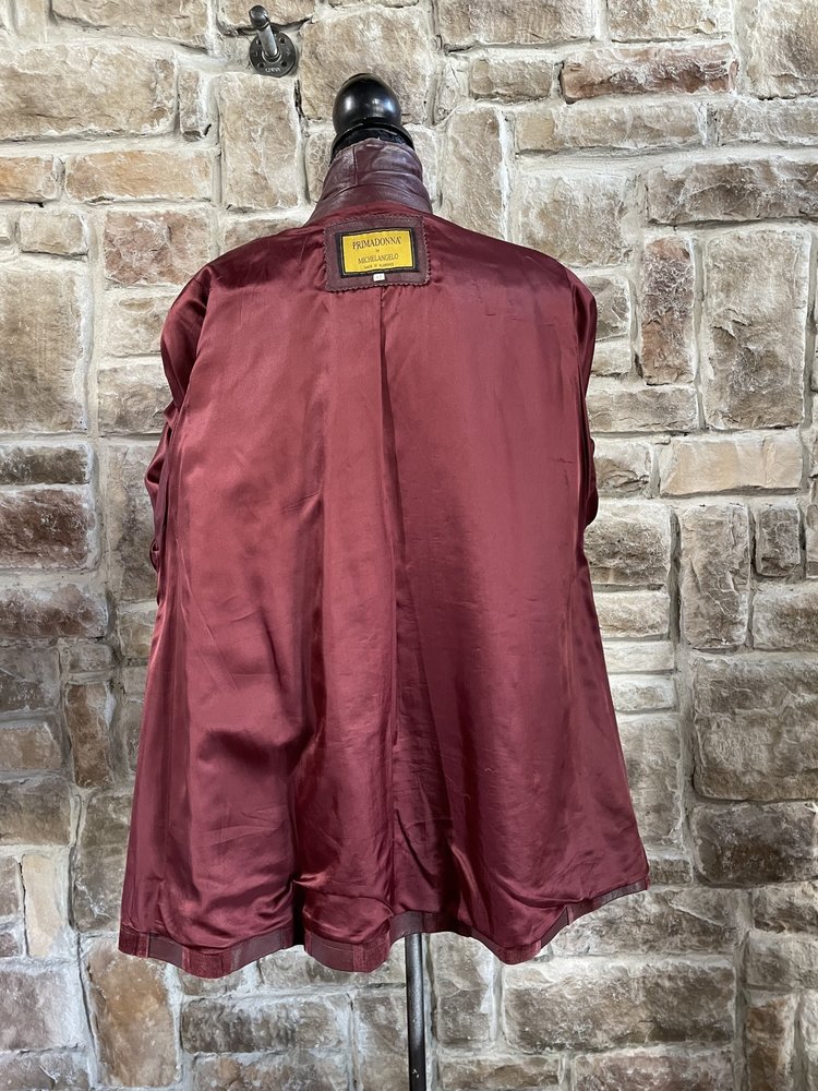 Primadonna Burgundy Leather Swing Coat, Size 1XL