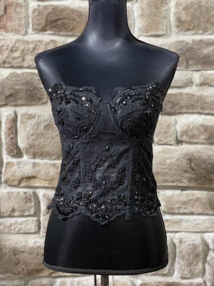 Lydia USA Black Lace Mesh Beaded Corset