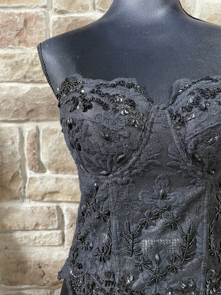 Lydia USA Black Lace Mesh Beaded Corset