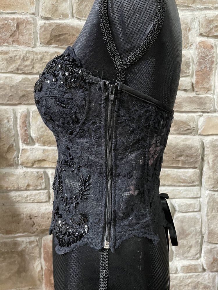 Lydia USA Black Lace Mesh Beaded Corset