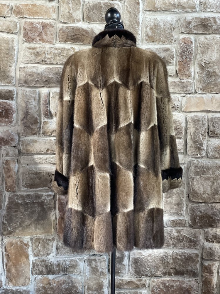 Furs of Distinction Hexagon Patterned Muskrat and Ranch Mink Intarsia Coat, Sz L