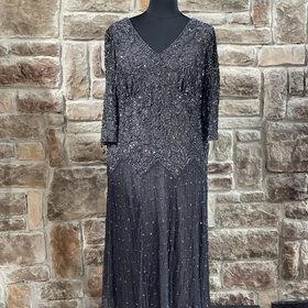 Pisarro Nights Gray Fully Embellished Gown w/ Sleeves, Size 24W