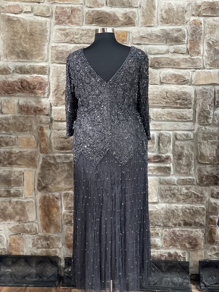 Pisarro Nights Gray Fully Embellished Gown w/ Sleeves, Size 24W