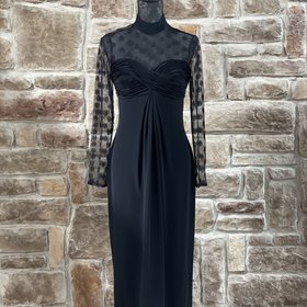 B'Zar Black High Neck Dotted Mesh Dress, Size 8