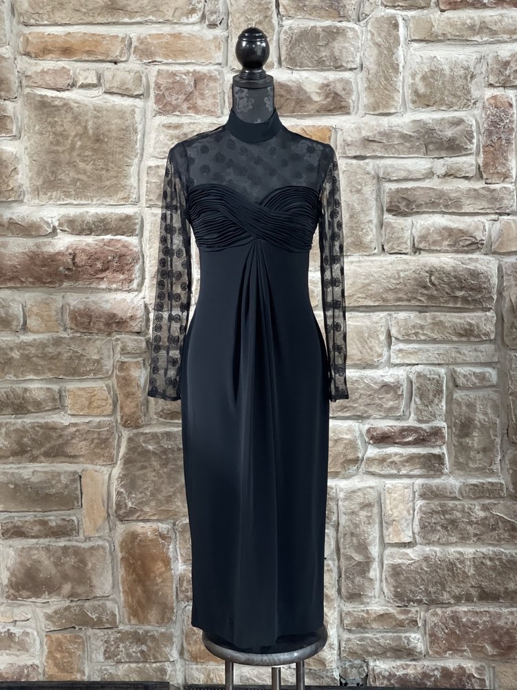 B'Zar Black High Neck Dotted Mesh Dress, Size 8