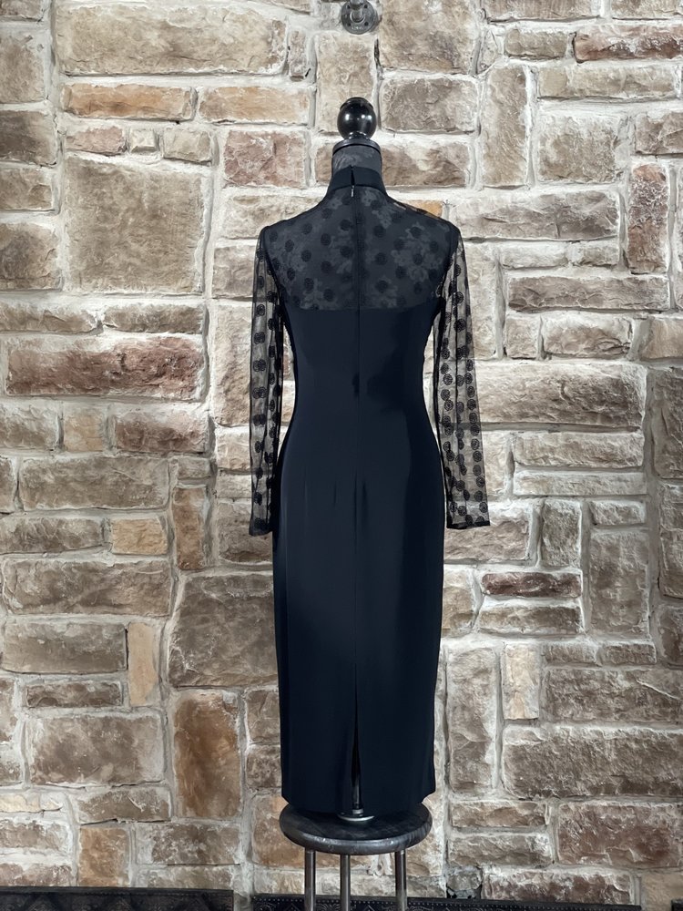 B'Zar Black High Neck Dotted Mesh Dress, Size 8