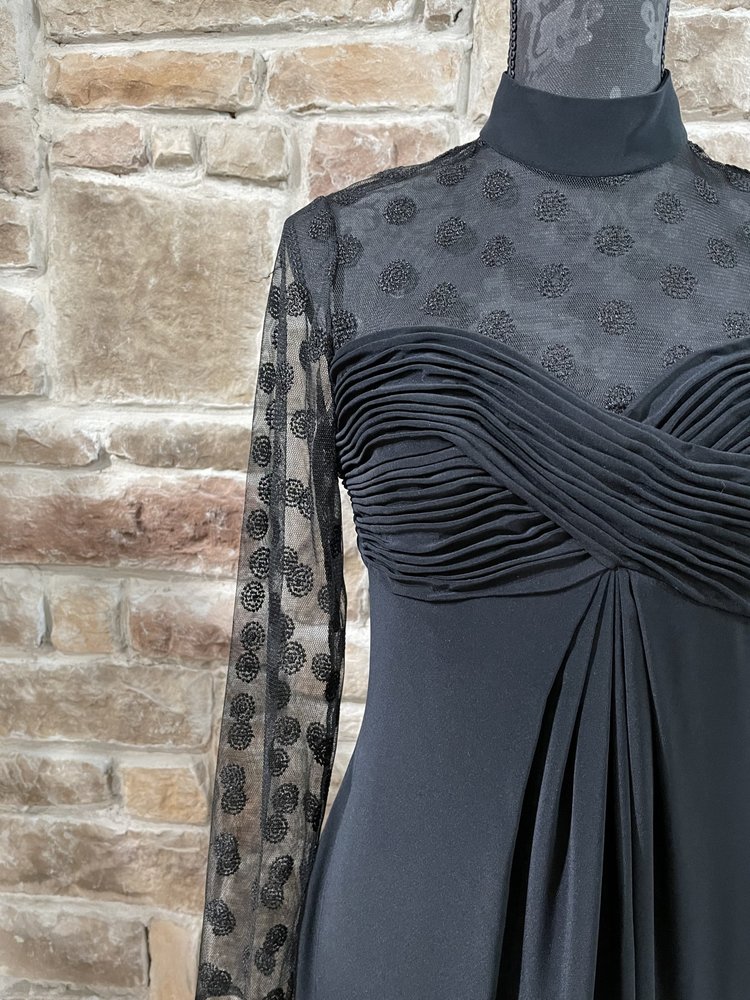 B'Zar Black High Neck Dotted Mesh Dress, Size 8