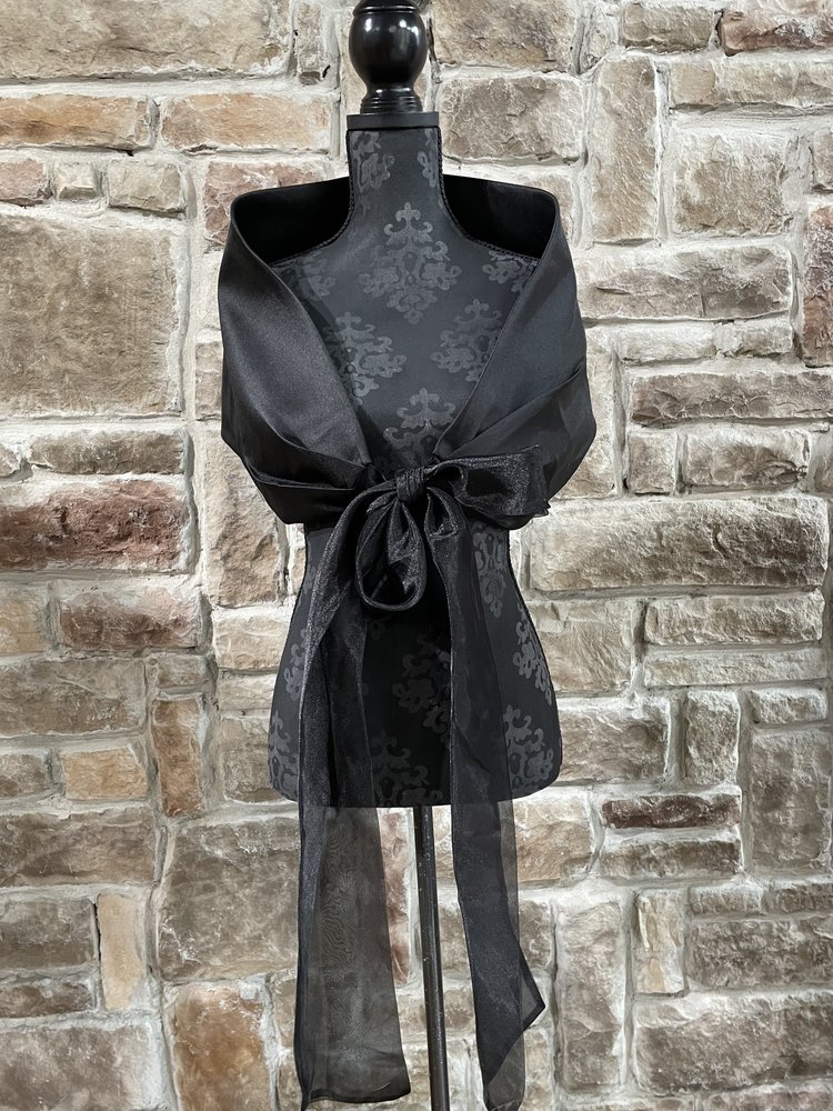 Eliza J Black Mesh Ribbon Shawl, OSFM
