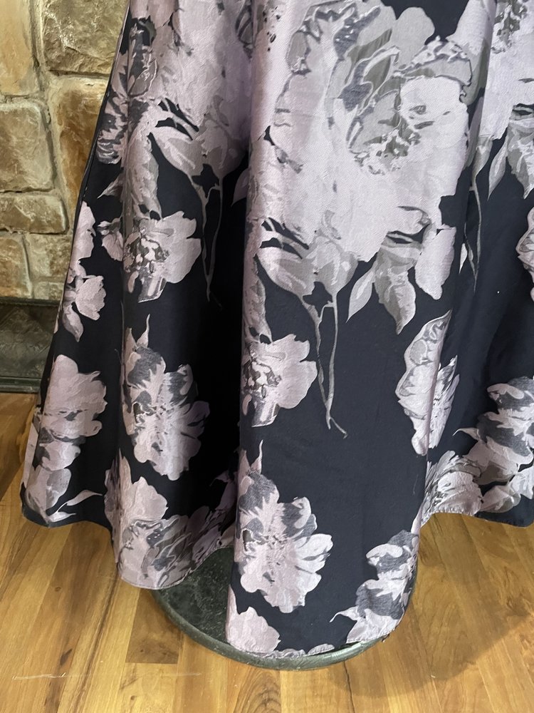 Xscape Navy and Purple Floral Brocade Mesh Insert Gown, Size 12