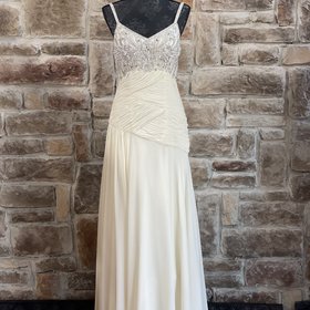 Sue Wong Ivory Chiffon Beaded Gown
