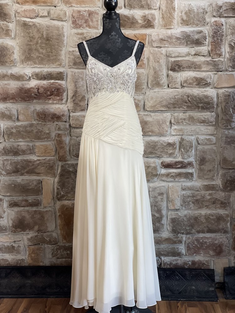 Sue Wong Ivory Chiffon Beaded Gown