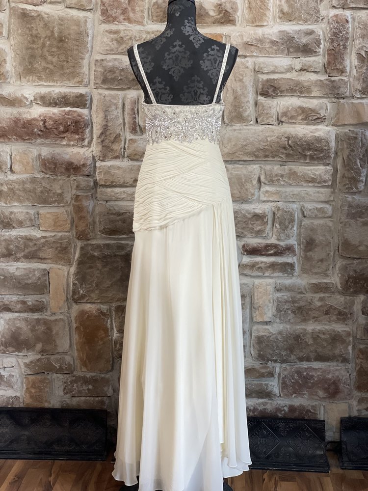Sue Wong Ivory Chiffon Beaded Gown
