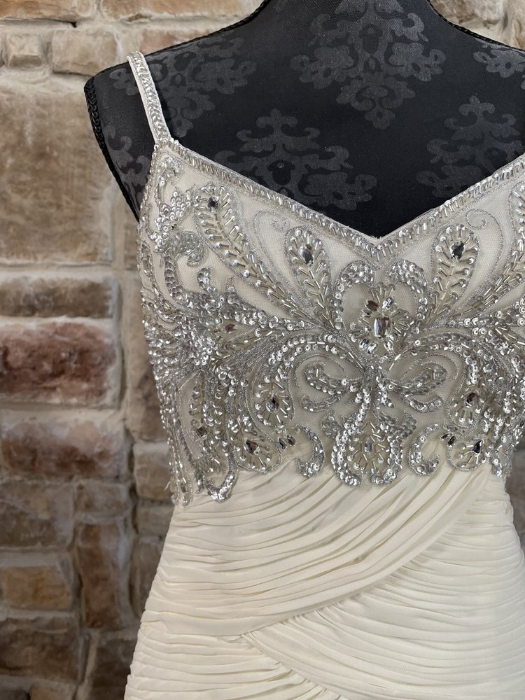 Sue Wong Ivory Chiffon Beaded Gown