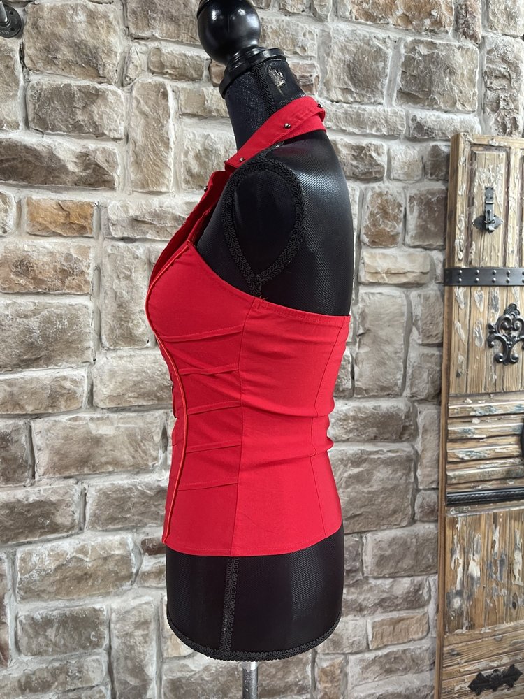 Lydia USA Red Halter Top with Rhinestone Trim Size S