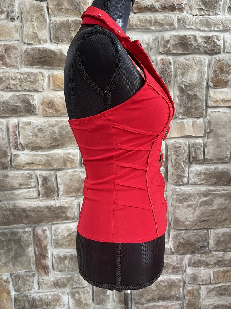 Lydia USA Red Halter Top with Rhinestone Trim Size S