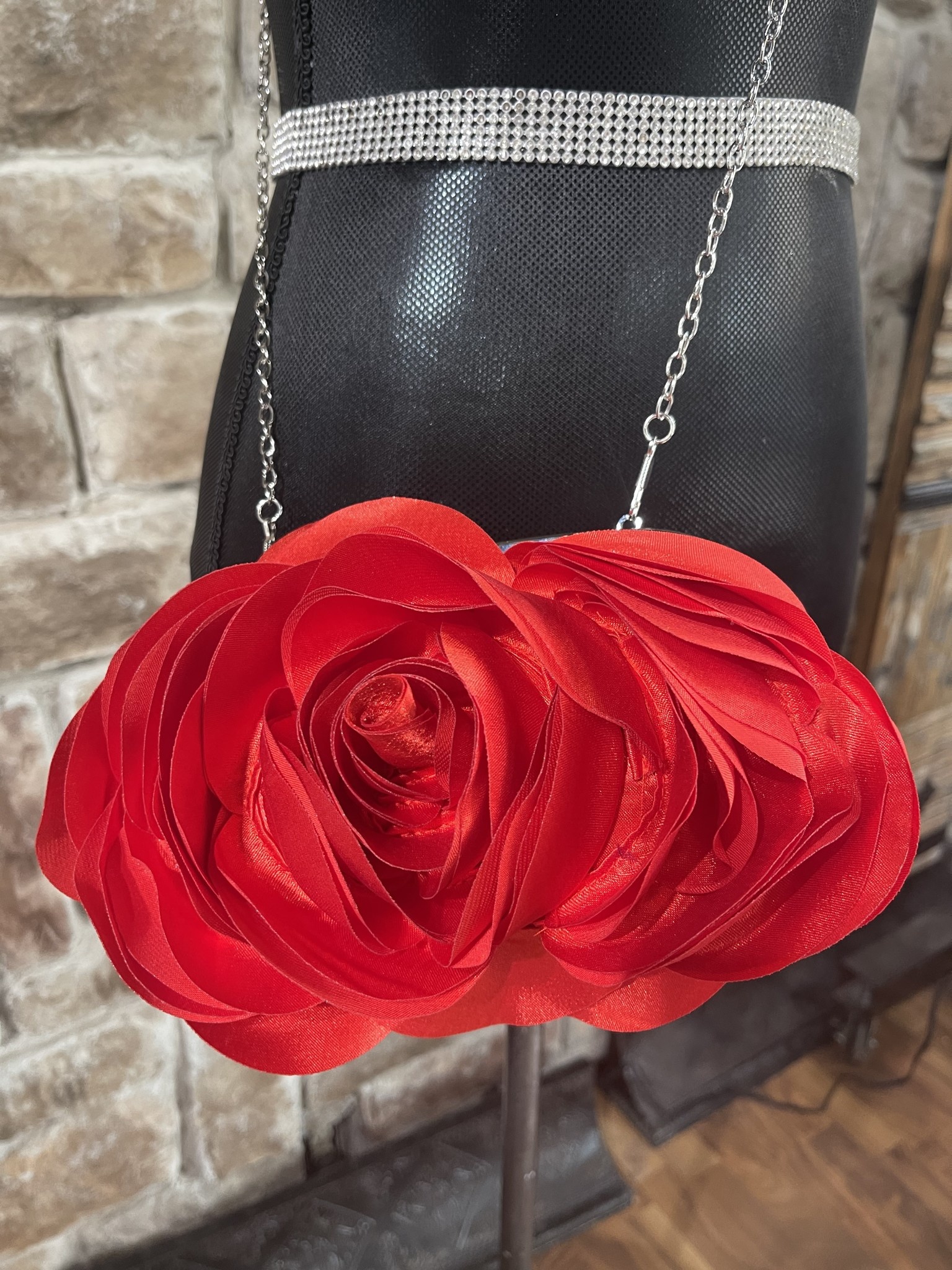 Retro Elegant Faux Black Leather Handbag Flower Red Rose Shoulder Purse Bag  Tote | eBay