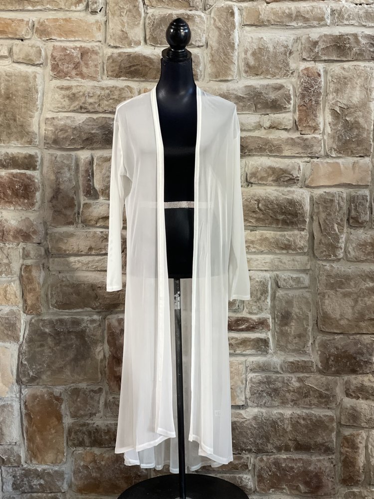 Zenana Outfitters White Mesh Long Cardigan