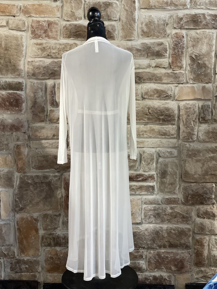 Zenana Outfitters White Mesh Long Cardigan