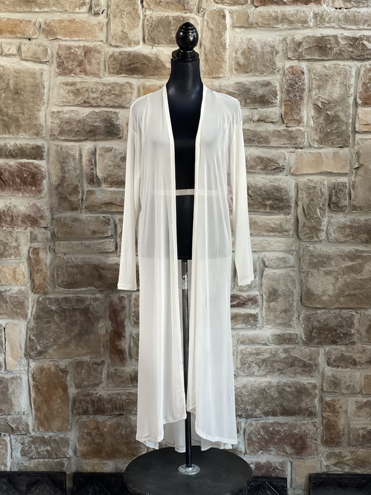 Zenana Outfitters Ivory Mesh Long Cardigan