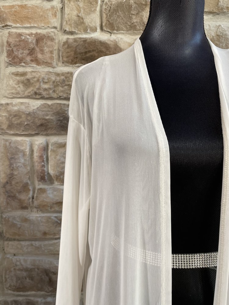 Zenana Outfitters Ivory Mesh Long Cardigan