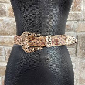 icco Accessories Gold Tan Leopard Stretch Belt, O/S