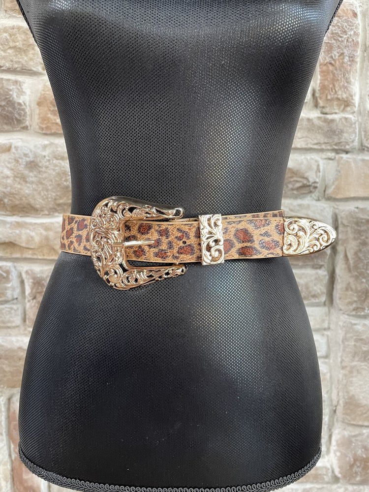 icco Accessories Gold Tan Leopard Stretch Belt, O/S