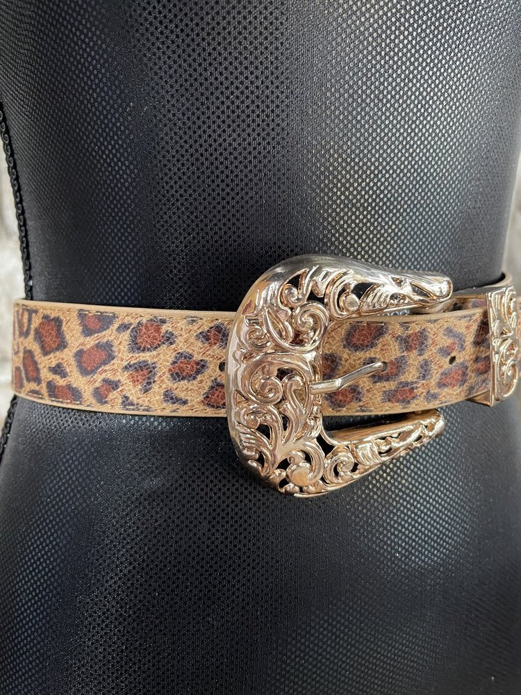 icco Accessories Gold Tan Leopard Stretch Belt, O/S