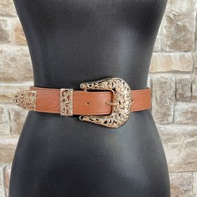 icco Accessories Brown and Gold Stretch Belt, O/S