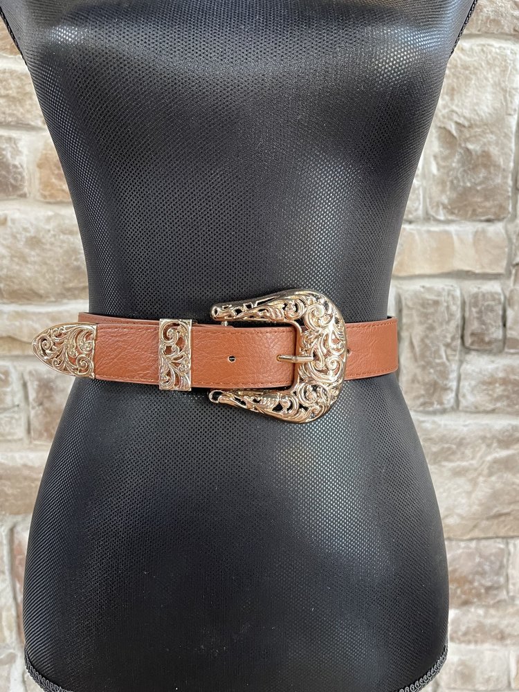 icco Accessories Brown and Gold Stretch Belt, O/S