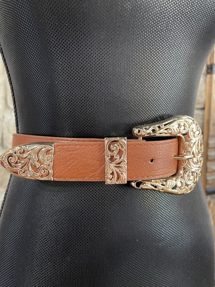 icco Accessories Brown and Gold Stretch Belt, O/S
