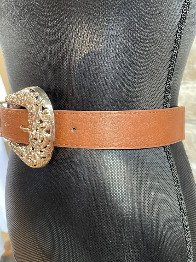 icco Accessories Brown and Gold Stretch Belt, O/S