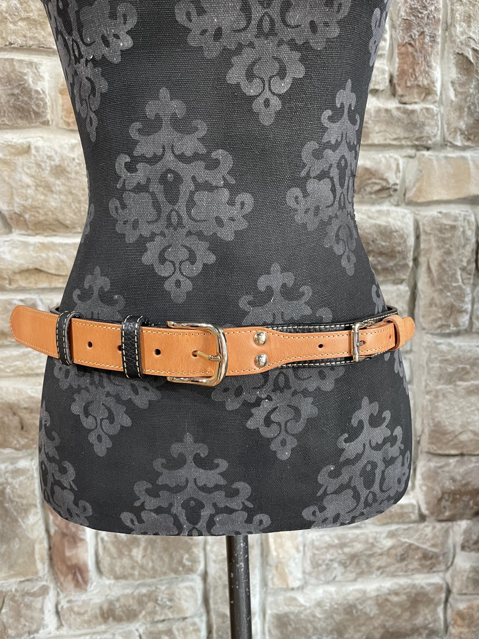 Black and Orange Genuine Leather Layered Belt, O/S - Elements Unleashed