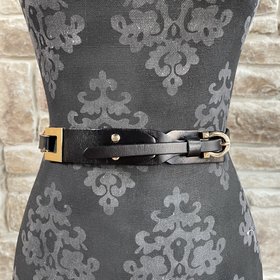 icco Accessories Black and Gold Metal Side Genuine Leather Belt, O/S