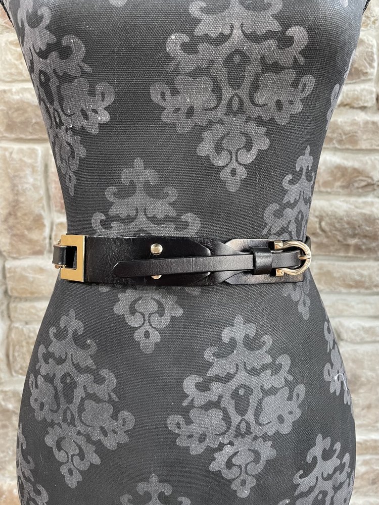 icco Accessories Black and Gold Metal Side Genuine Leather Belt, O/S