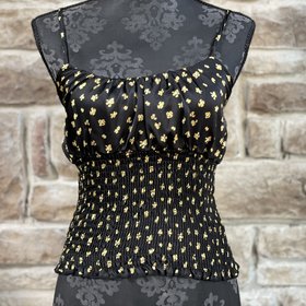Blue Leopard Black and Yellow Satin Smocked Tank