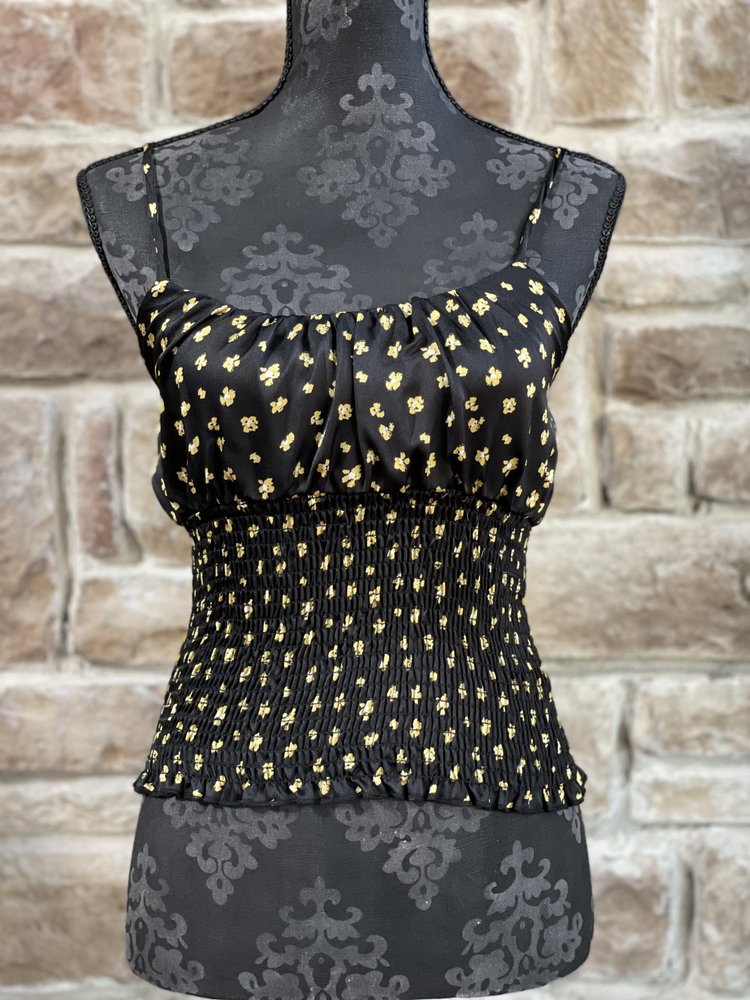 Blue Leopard Black and Yellow Satin Smocked Tank