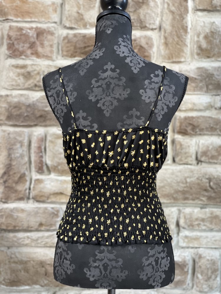 Blue Leopard Black and Yellow Satin Smocked Tank
